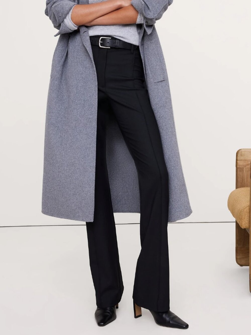 NWT! Banana Republic $150 Black Hi-Rise Skinny Flare Stretch Wool-Blend Pants 8L